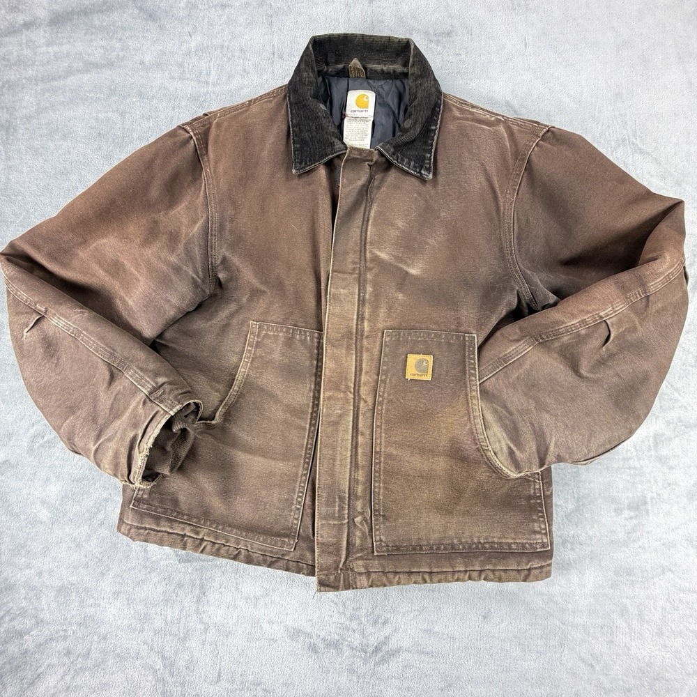 Vintage 2006 Carhartt CP977 M Brown Duck Quilt Lined Chore Coat Distressed